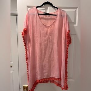 Peachy pink and red tassle beach cover up